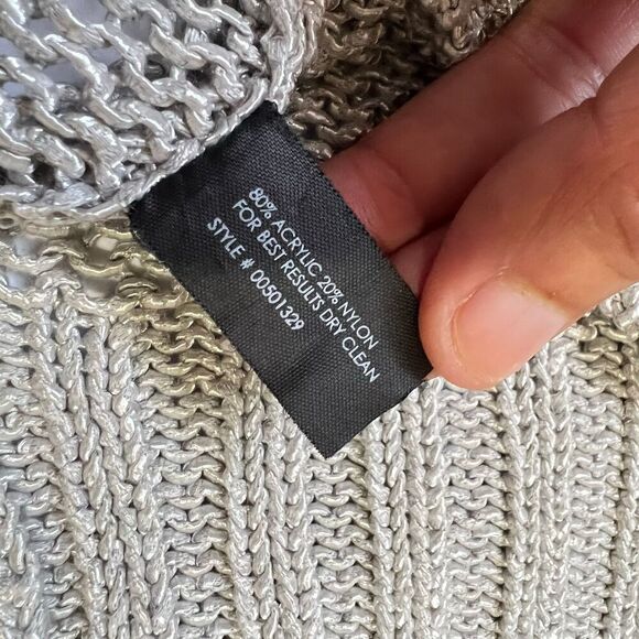 CLUB MONACO crew neck sweater loose knit metallic gray silver Sz Small - Picture 6 of 12